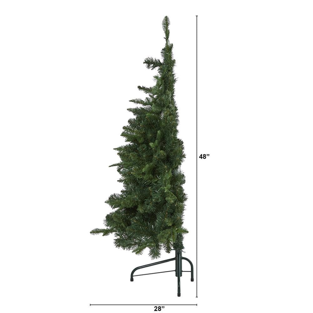 4 ft. Green Pre-Lit LED Grand Teton Spruce Flat Back Artificial Christmas Tree with 90 Clear Lights - Hercitys