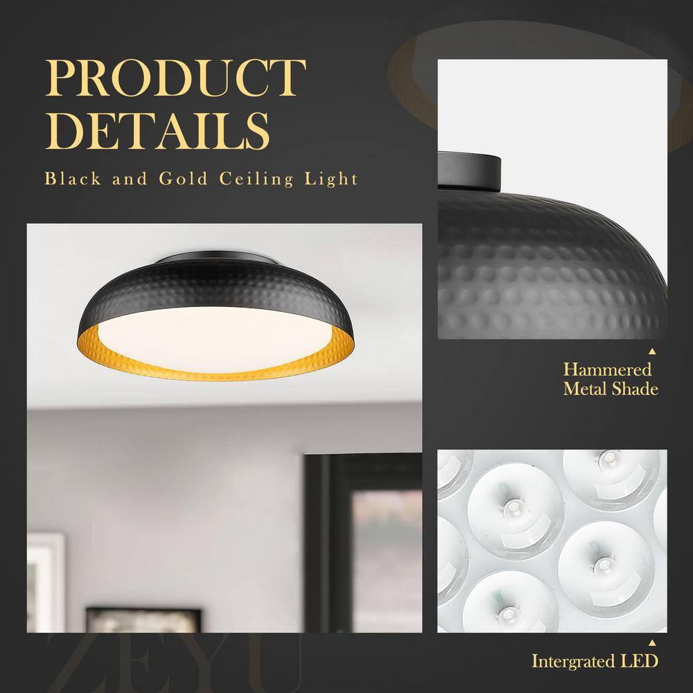 12.1 in. 12-Watt Dimmable 3CCT Adjustable Modern Black Integrated LED Flush Mount with White Acrylic Shade - Hercitys