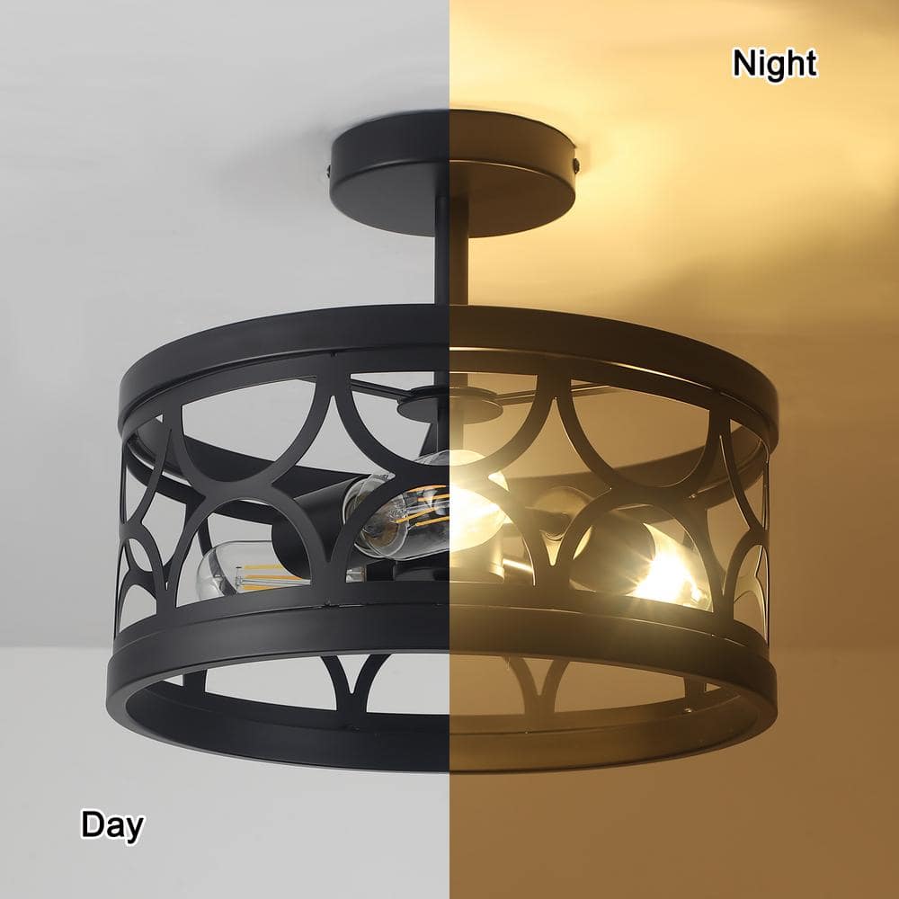 12.6 in. 3-Light Black Semi Flush Mount Ceiling Light Fixture With No Bulbs Included - Hercitys