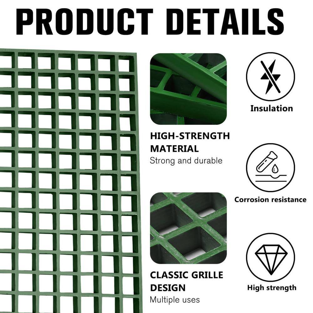 2 ft. x 2 ft. x 1 in. Fiberglass Molded Grating, 1.5 in. x 1.5 in. x 1 in., Green - Hercitys