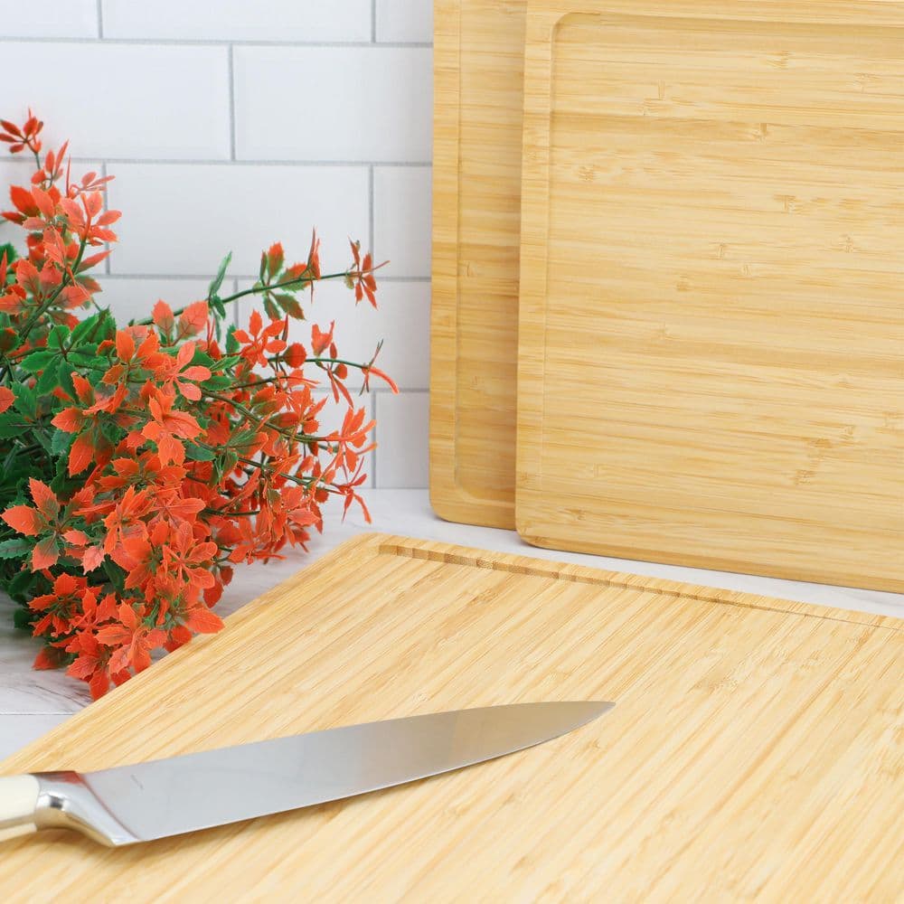 3-Piece Bamboo Cutting, Prep and Serving Boards with Slanted Juice Groove - Hercitys