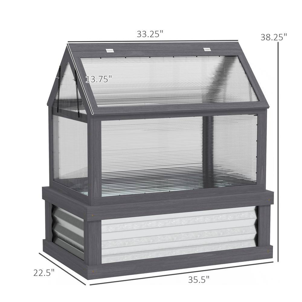35.5 in. x 22.5 in. x 38.25 in. Fir Wood, Polycarbonate Wood Gray Cold Frame Greenhouse, Raised Garden Bed - Hercitys