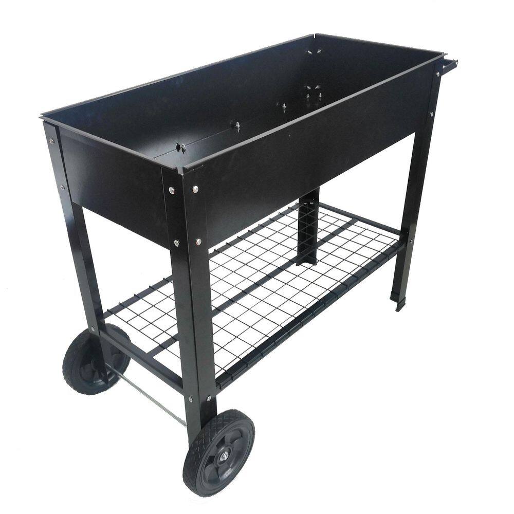 36.2 in.W x 16.7 in.D x 31.9 in.H Black Metal Raised Garden Bed with Legs and Wheels - Hercitys