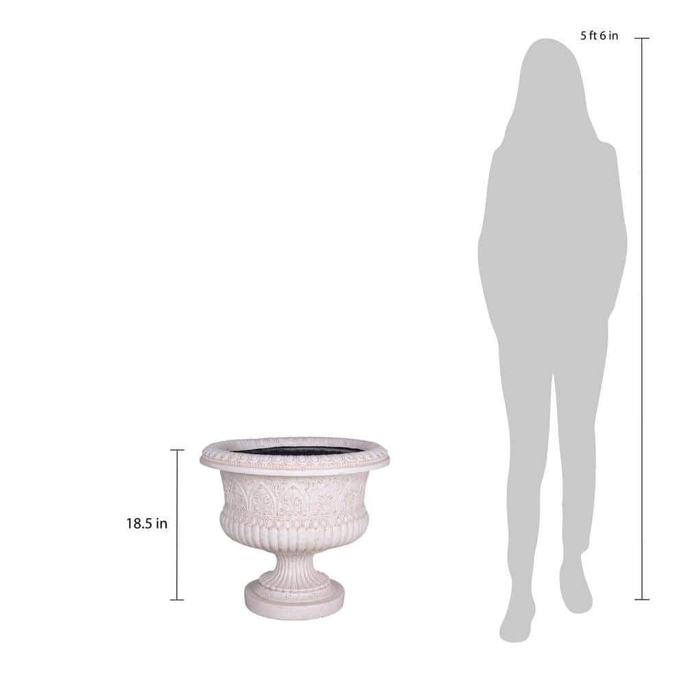 22 in. L x 22 in. W x 18.5 in. H Light Aged White Stone Tuscany Urn - Hercitys