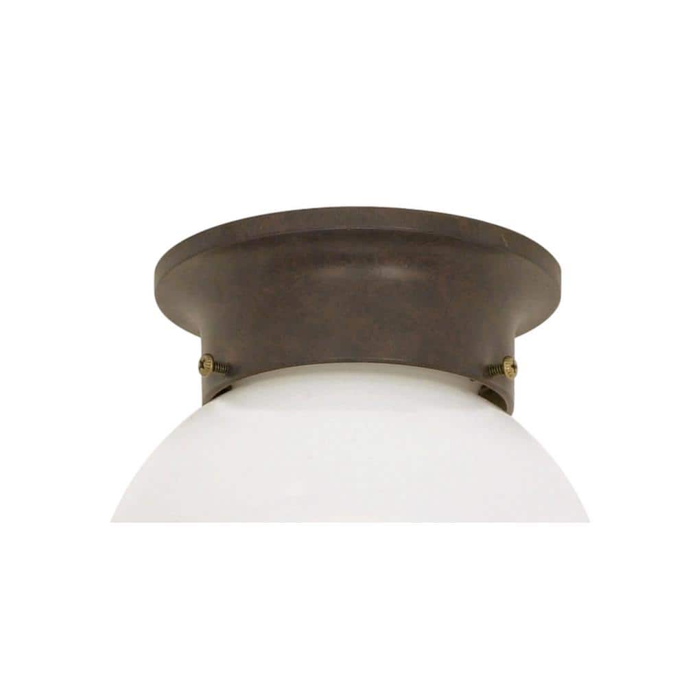 1-Light Olde Bronze Flush Mount with White Glass - Hercitys