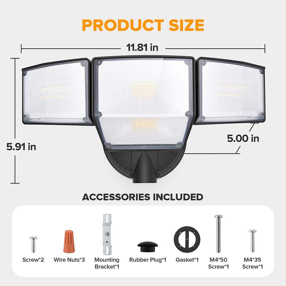 475-Watts equivalent 9000-lumens 320° Black Non Motion Sensing Integrated LED Flood Light - Hercitys