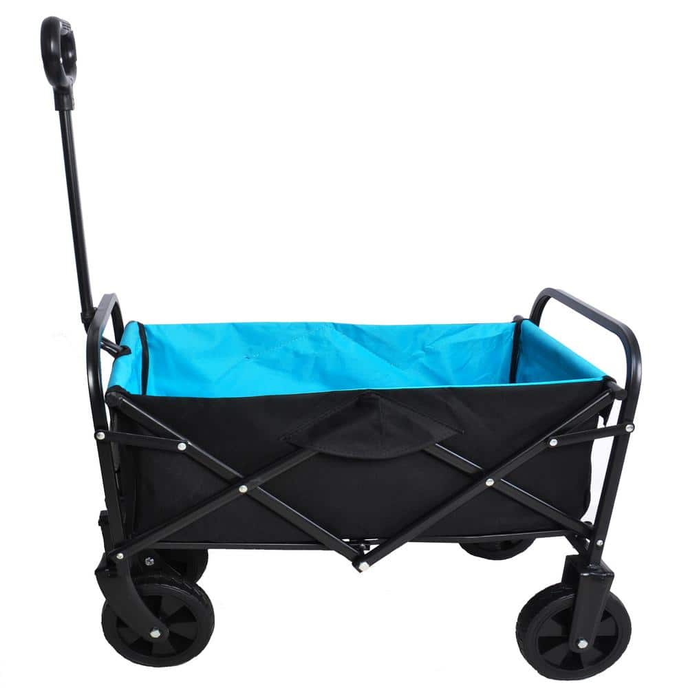 3.5 cu. ft. Black Steel Mini Folding Wagon, Shopping Beach Garden Cart - Hercitys