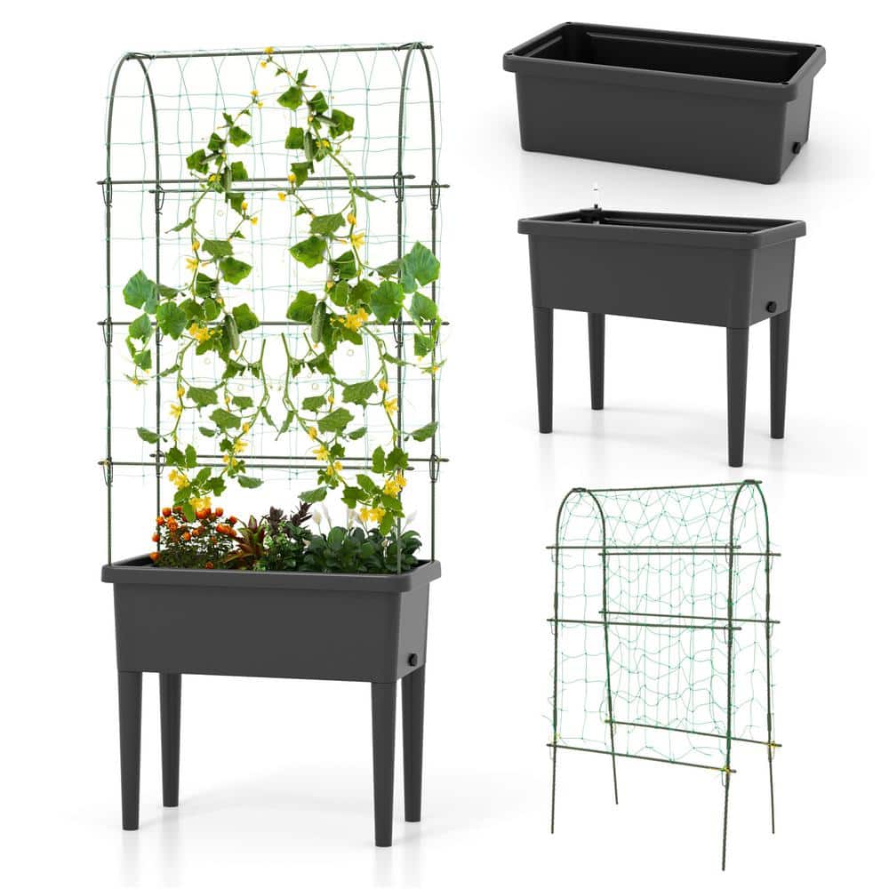 30 in. x 15 in. x 75 in. PP Plastic Raised Garden Bed Elevated Planter with Climbing Trellis - Hercitys