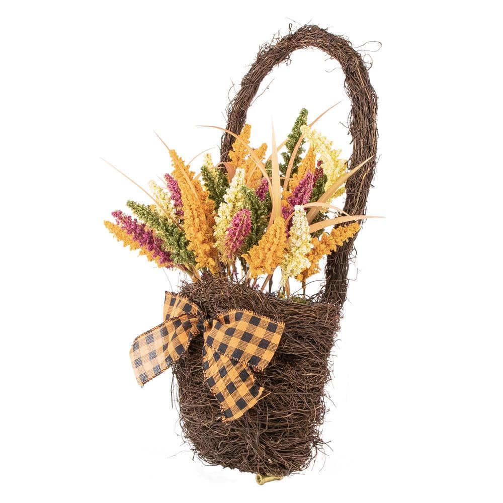 22 in. Autumn Harvest Hanging Basket with Artificial Fall Foliage - Hercitys