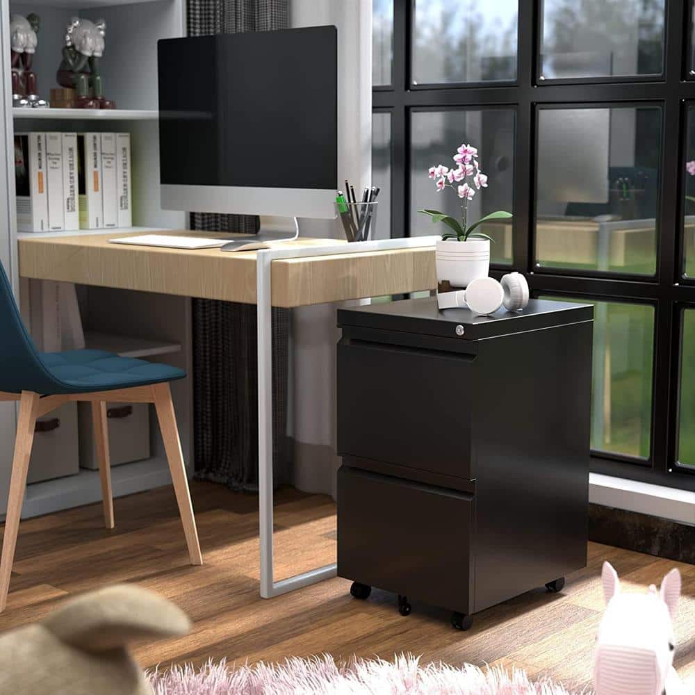 14.56 in. W x 25.6 in. H x 17.32 in. D 2 Drawer Mobile File Cabinet suitable for Office,Freestanding Cabinet in Black - Hercitys