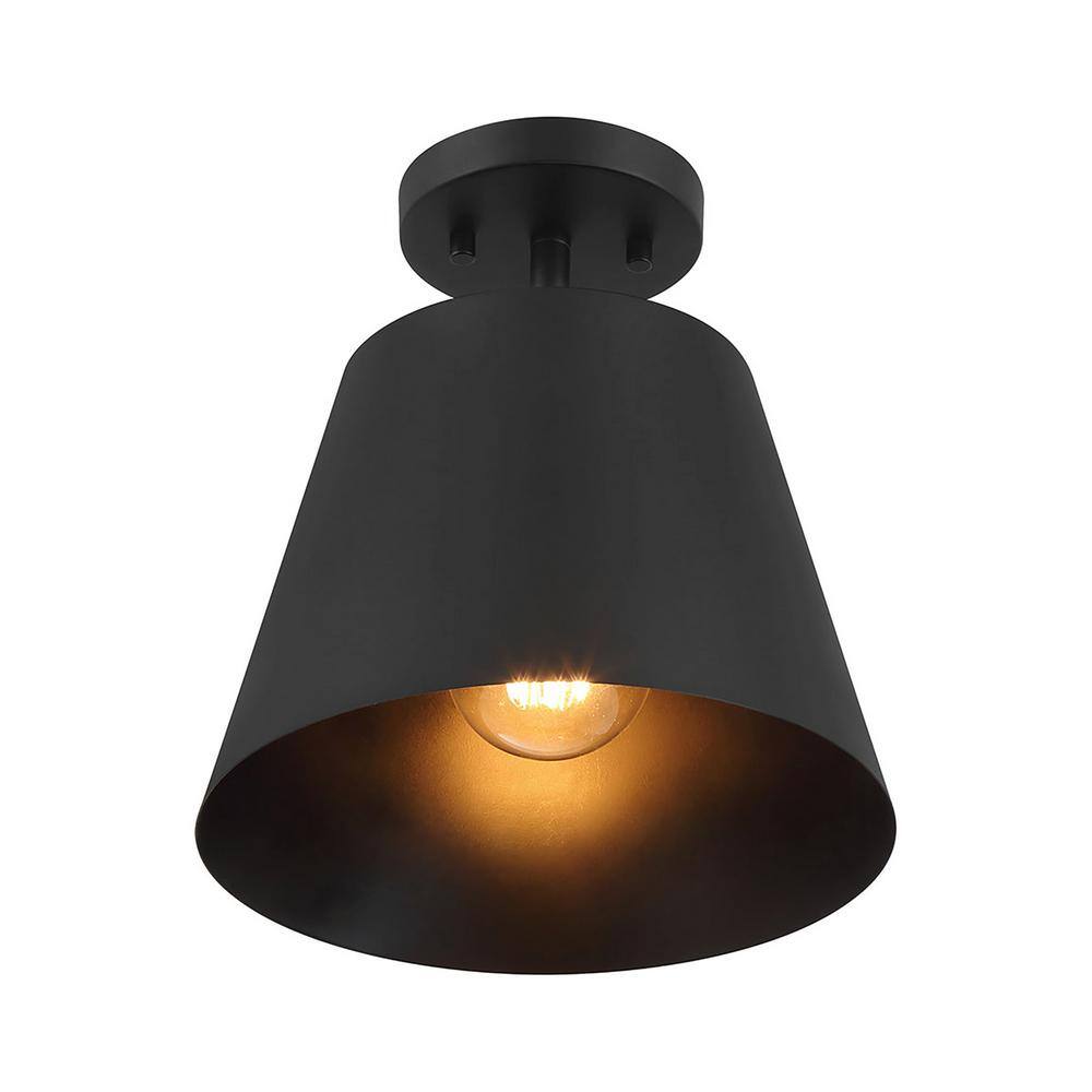 10 in. W x 11 in. H 1-Light Matte Black Contemporary Semi-Flush Mount with Metal Shade - Hercitys