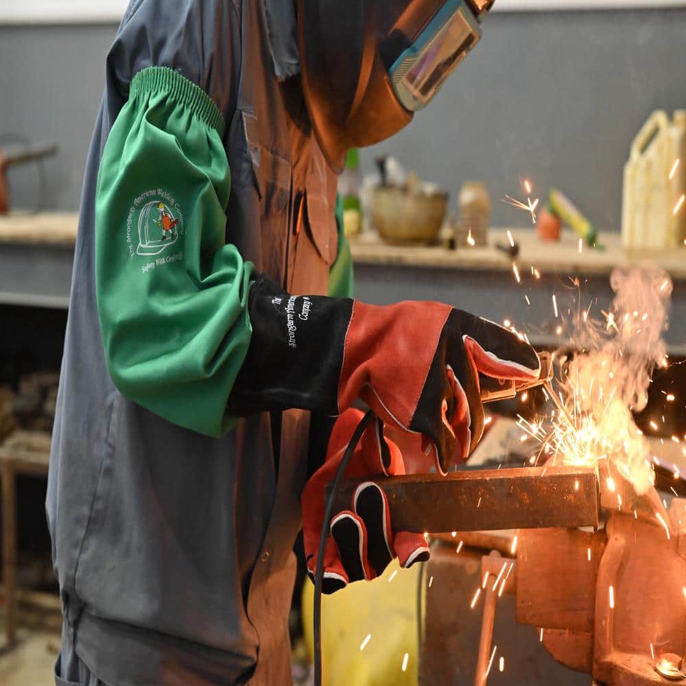 21 in. Extra Long High Visibility Green Flame-Resistant Cotton Welding Sleeves, FR Sleeves with Open Elastic - Hercitys