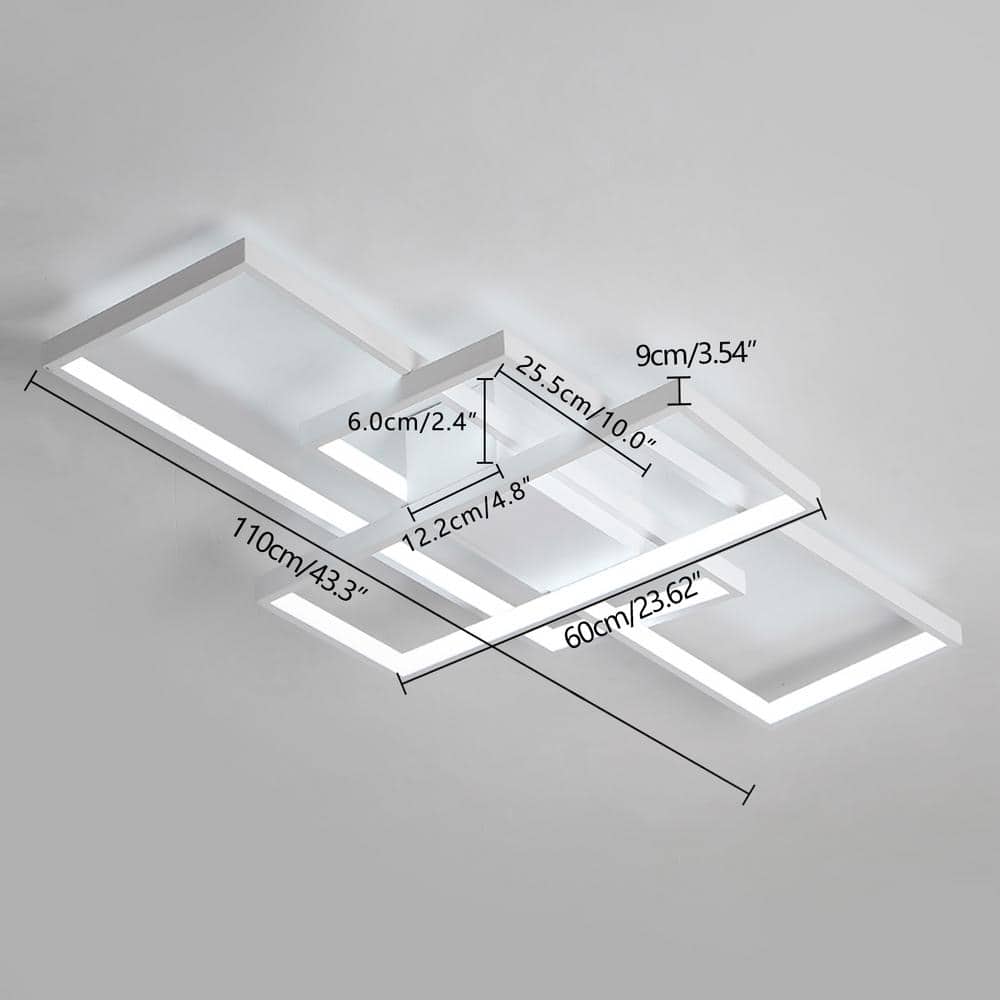 43.3 in. 1-Light Modern White Selectable LED Square Acrylic Dimmable Flush Mount Ceiling Light with Remote - Hercitys