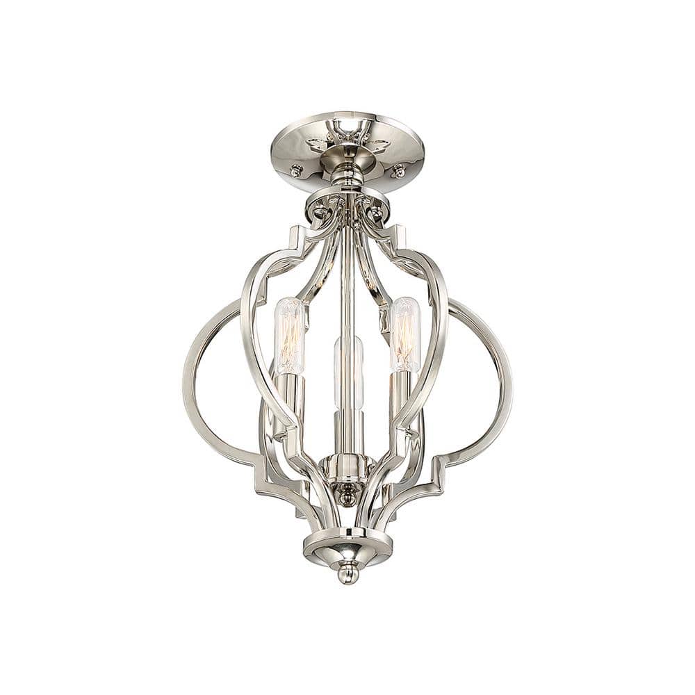 11 in. W x 16 in. H, 3-Light Ceiling Light in Polished Nickel Semi- Flush Mount - Hercitys