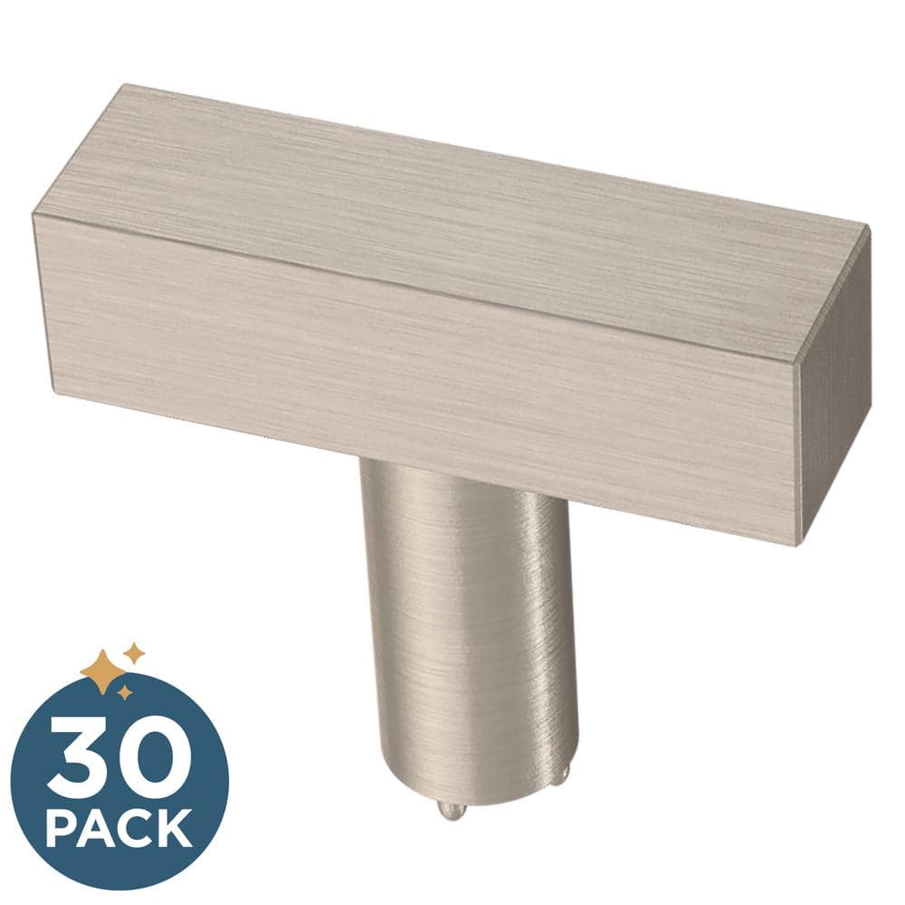 (30-Pack) Simple Square Bar 1-1/4 in. (32 mm) Modern Stainless Steel T-Shaped Bar Cabinet Knobs - Hercitys