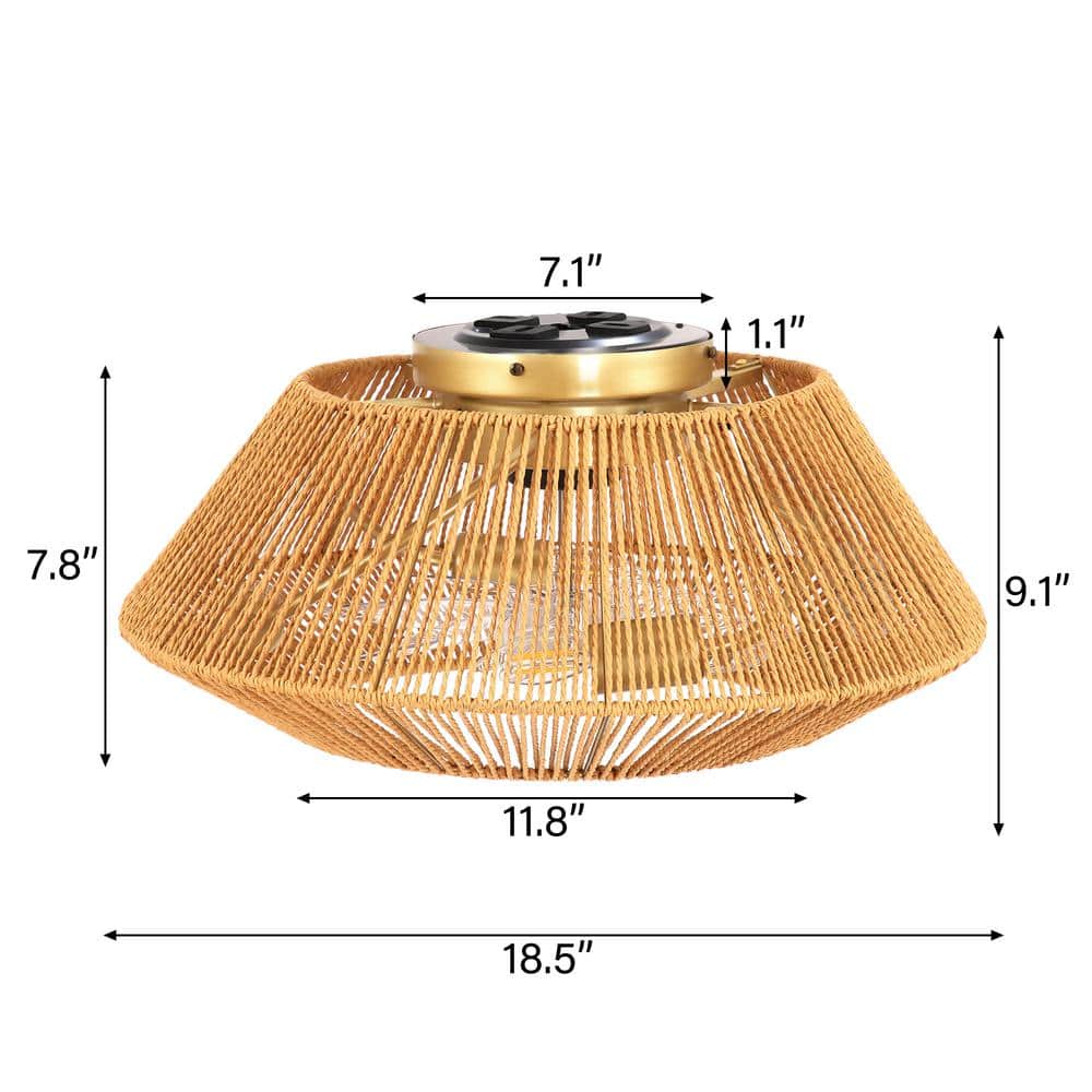 18.5 in. 4-Light Bohemian Antique Gold Drum Semi-Flush Mount with Natural Jute Rope Shade - Hercitys
