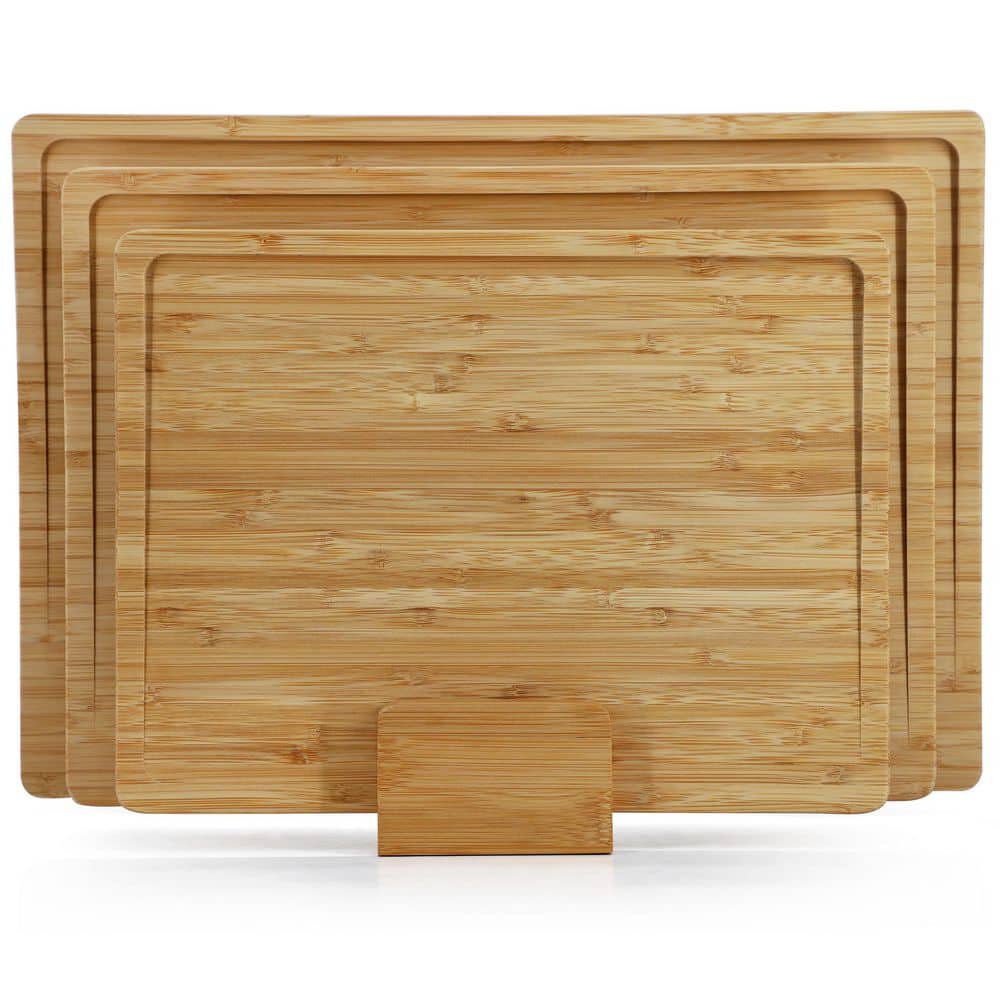 3-Piece Natural Bamboo Cutting Board Set with Base - Hercitys