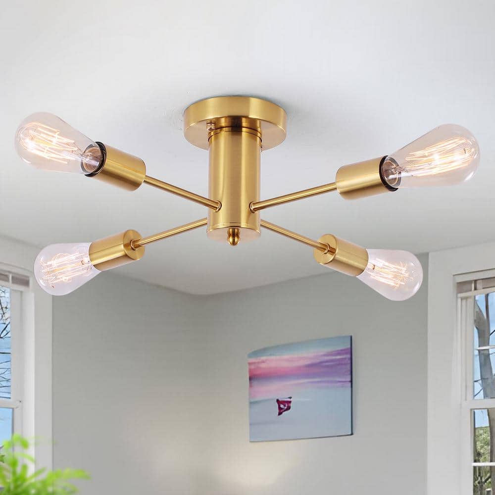 17.5 in. 4-Light Gold Sputnik Transitional Flush Mount Ceiling Lights - Hercitys