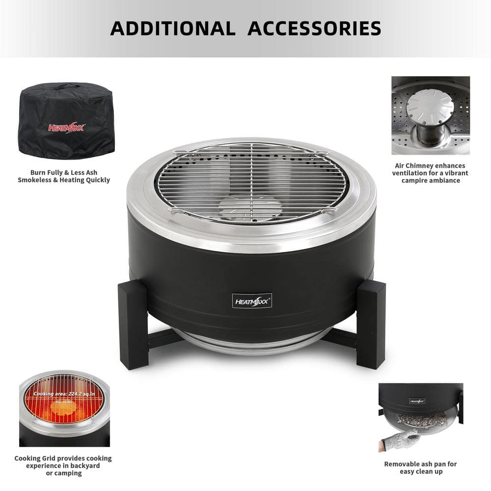 22 in. Smokeless Wood Burning Fire Pit with Turbo Technology, Removable Ash Pan, and Weather Resistant Cover - Hercitys