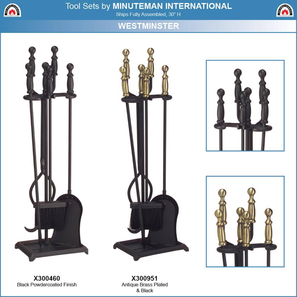 30 in. Tall 5-Pieces Black Westminster Fireplace Set - Hercitys