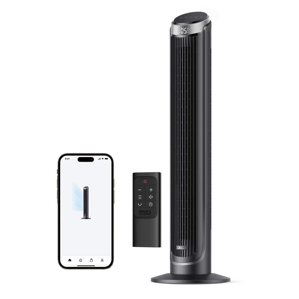 40 in. Smart Tower Fan, 5-Speeds, 12 H Timer, 90° Oscillation with Remote, AC Motor, Wi-Fi Voice Control in Silver - Hercitys