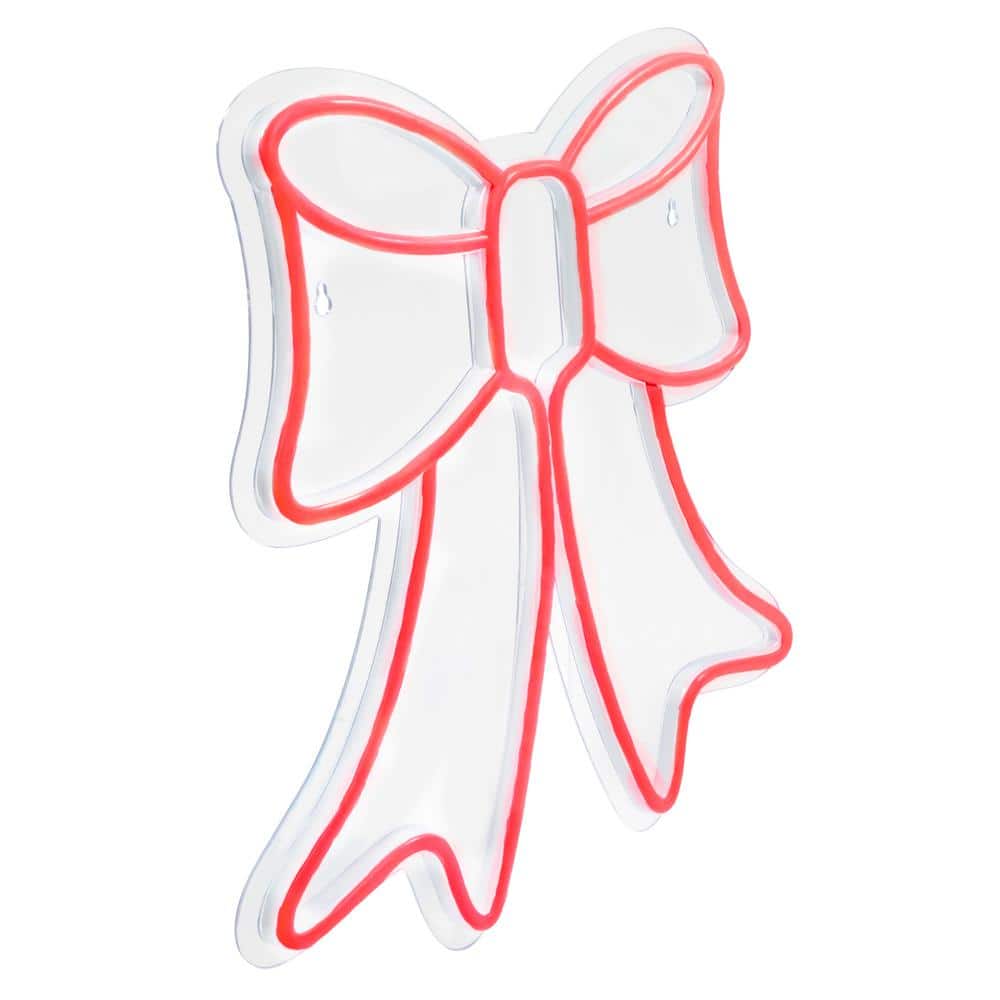 15 in. Red LED Lighted Neon Style Bow Christmas Window Silhouette - Hercitys