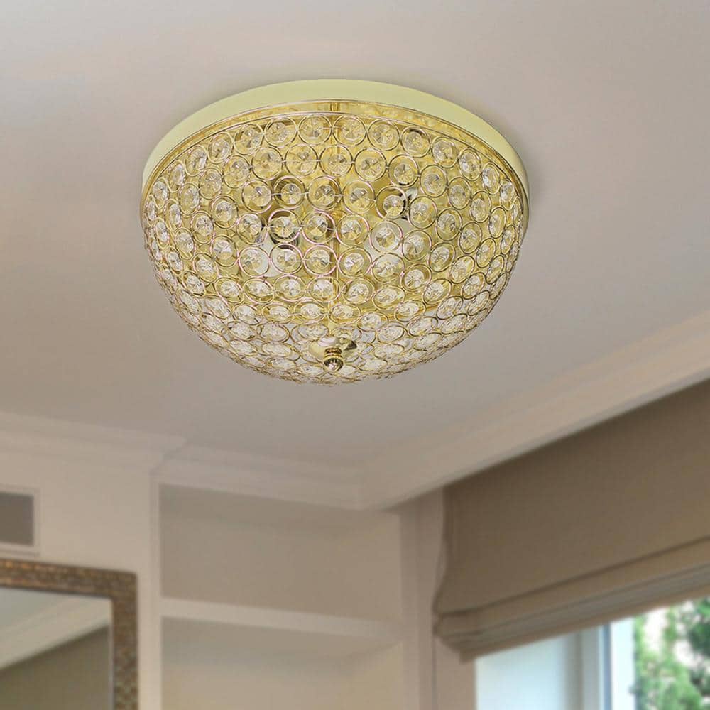 2-Light Elipse Gold Crystal Flush Mount Ceiling Light - Hercitys