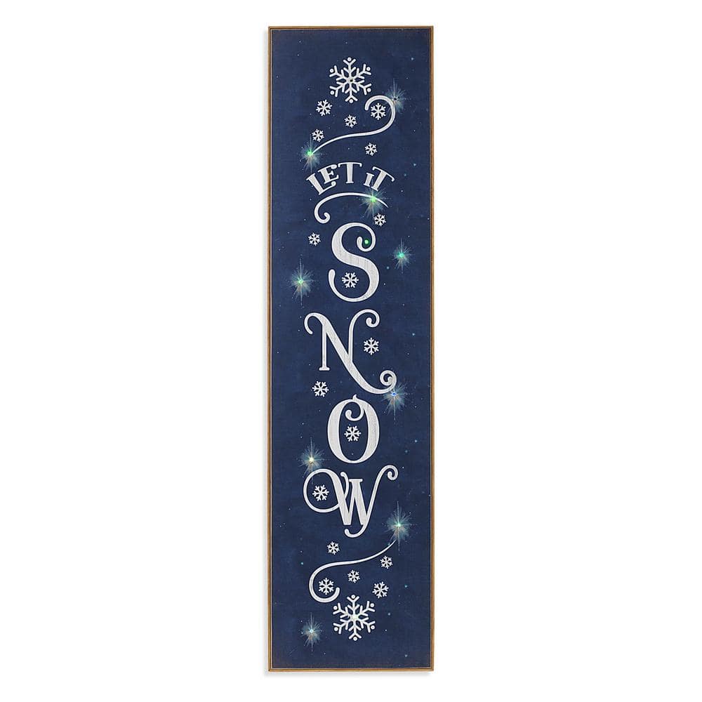47.2 in. Battery Operated Lighted Wood Let it Snow Porch Sign with Easel - Hercitys