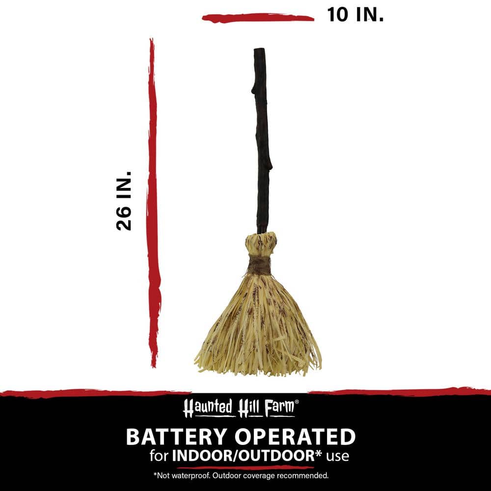 26 in. Animated Witch’s Broomstick with Sound and Movement, Battery Operated - Hercitys
