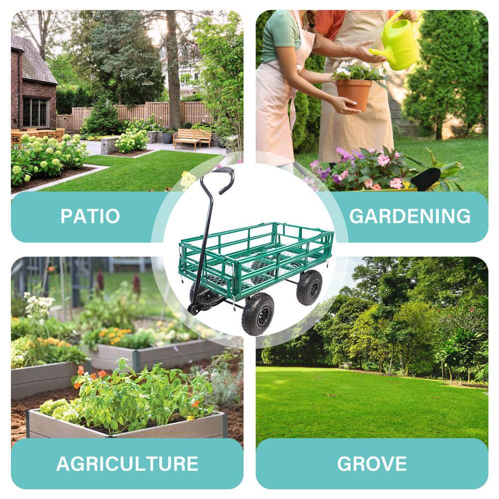 16 cu. ft. Green Metal Wagon Garden Cart - Hercitys