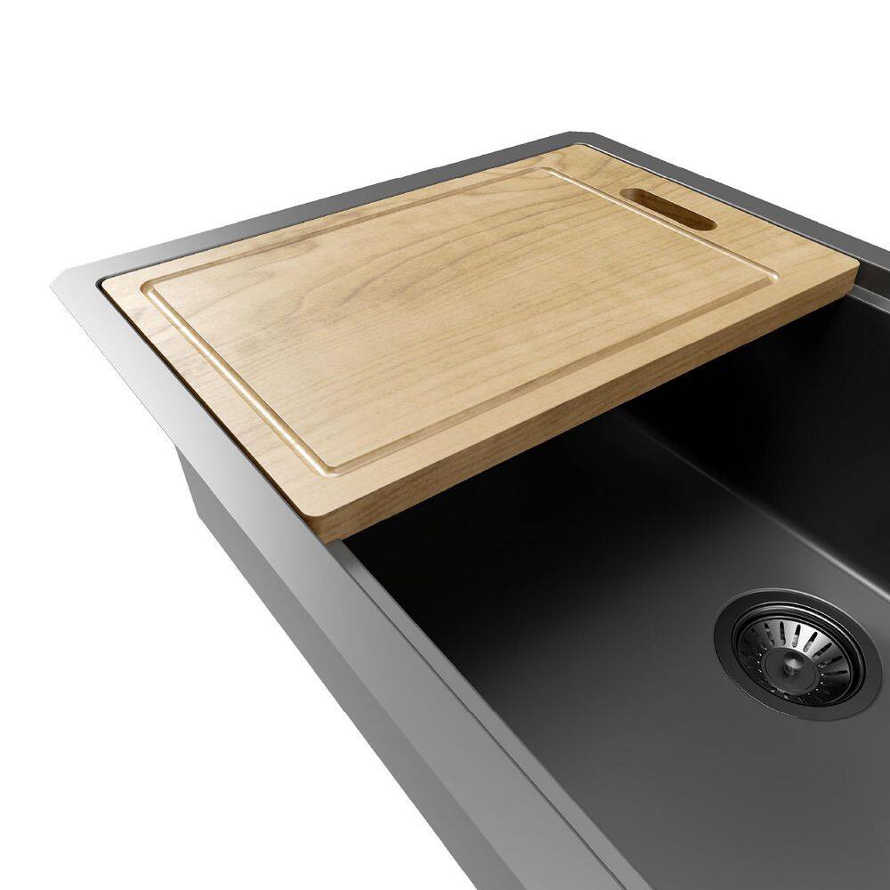 16.8 in. x 11 in. x 0.9 in. Rectangle Solid Premium Oak Hardwood Cutting Board for Workstation Kitchen Sinks - Hercitys