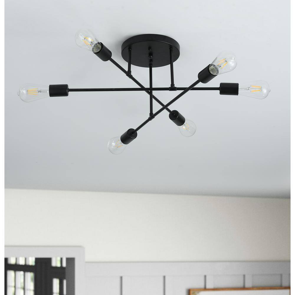 21.6 in. 6-Light Black Sputnik Modern Linear Semi Flush Mount - Hercitys