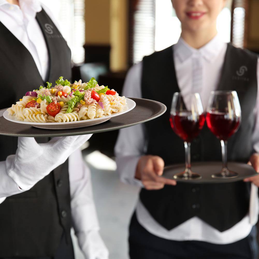 18 in. Round Plastic Non-Slip Serving Trays, Brown – NSF Food Service (Set of 2) - Hercitys