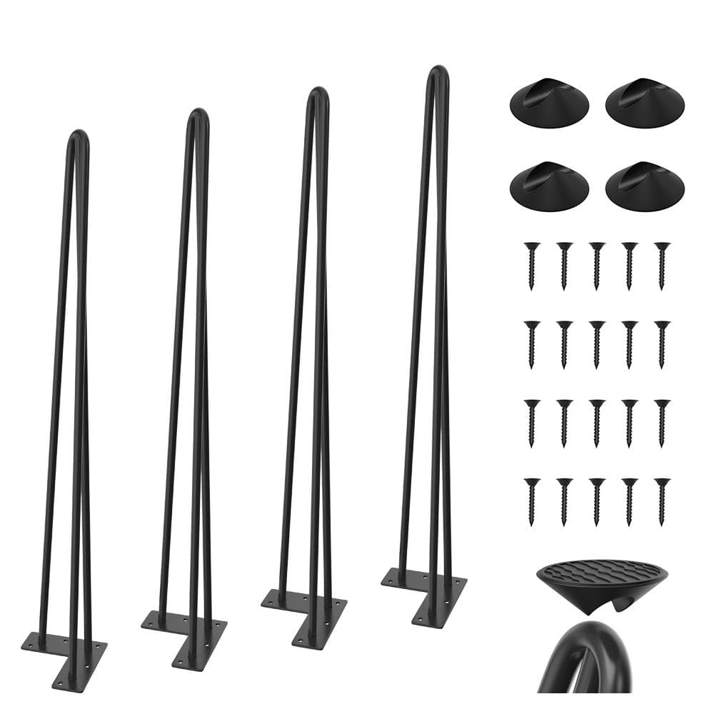 28 in. Black Metal Bench Legs Hairpin Table Legs for Furniture Feet (Set of 4-Pack 3-Rod) - Hercitys
