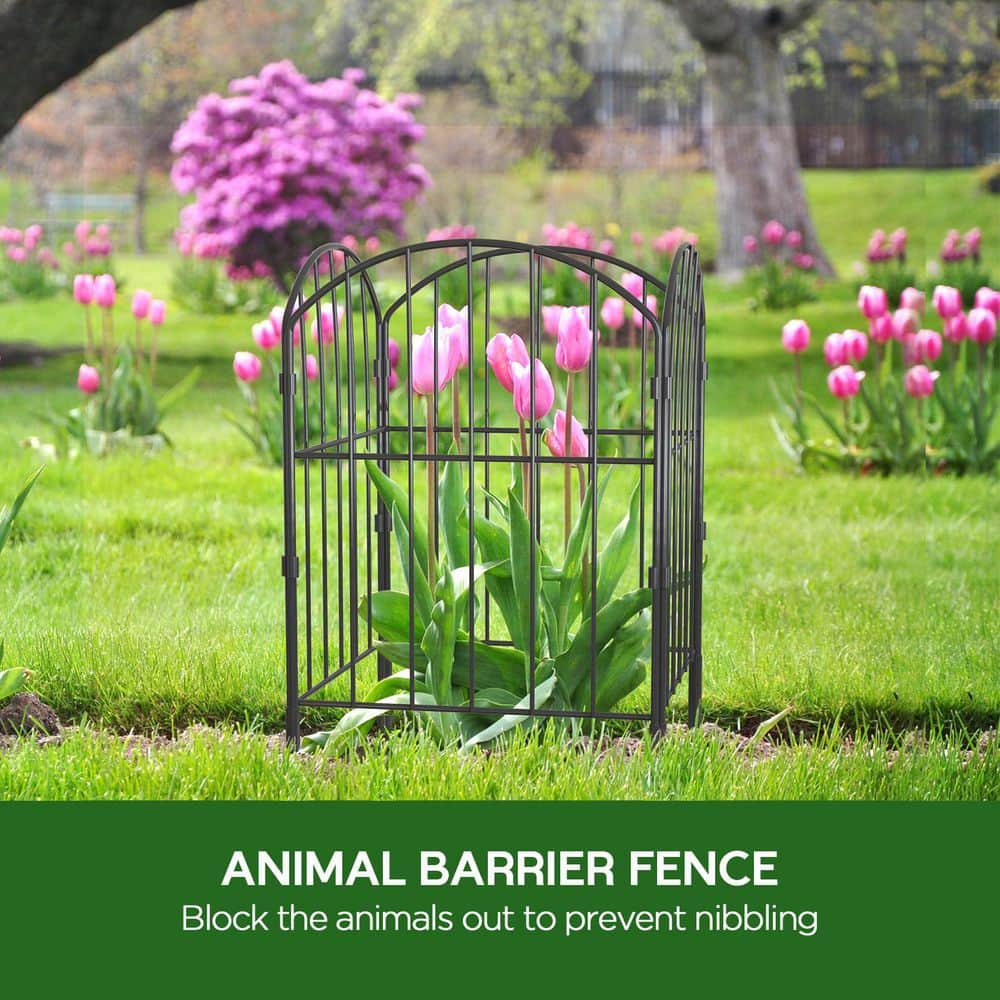 24 in. Metal Garden Fence, 10.5 ft. Rustproof Animal Barrier, 10-Panels, Black - Hercitys