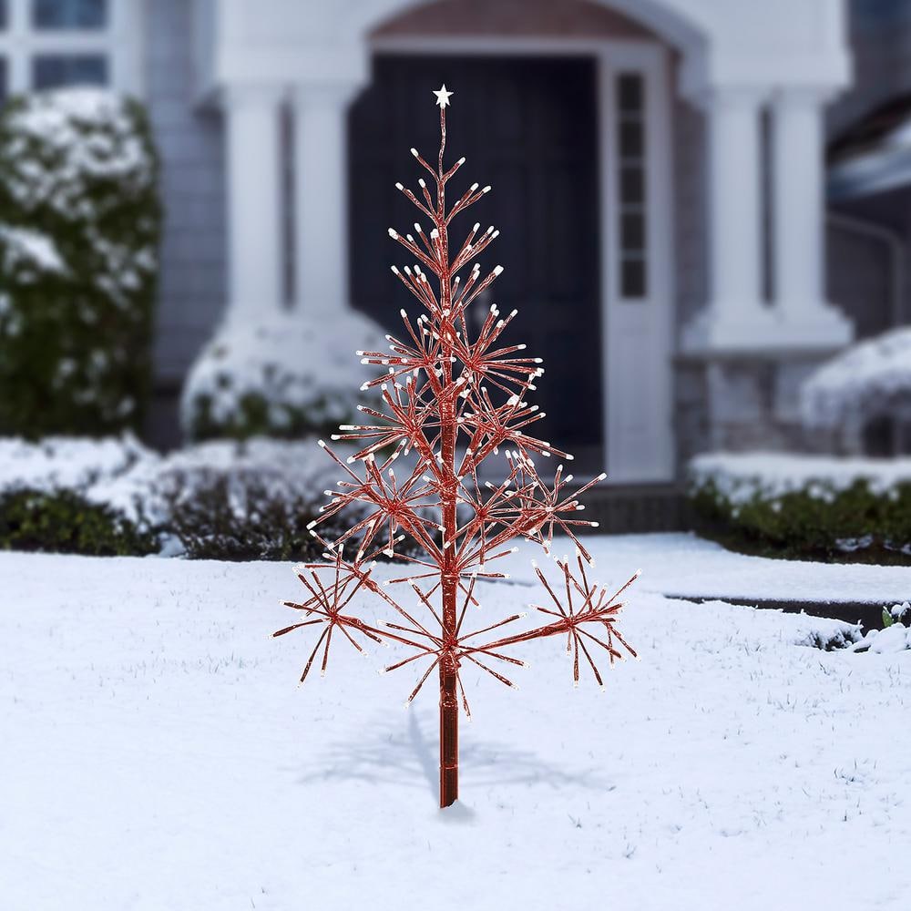 53/61 in. Tall Indoor/Outdoor Artificial Festive Christmas Tree with LED Lights, Red - Hercitys