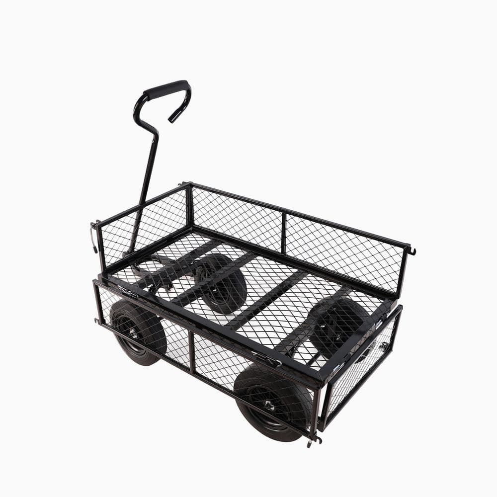 16 cu.ft. Mesh Metal Frame Wagon Heavy-Duty Push Garden Cart with Solid wheels Tools cart in Black - Hercitys