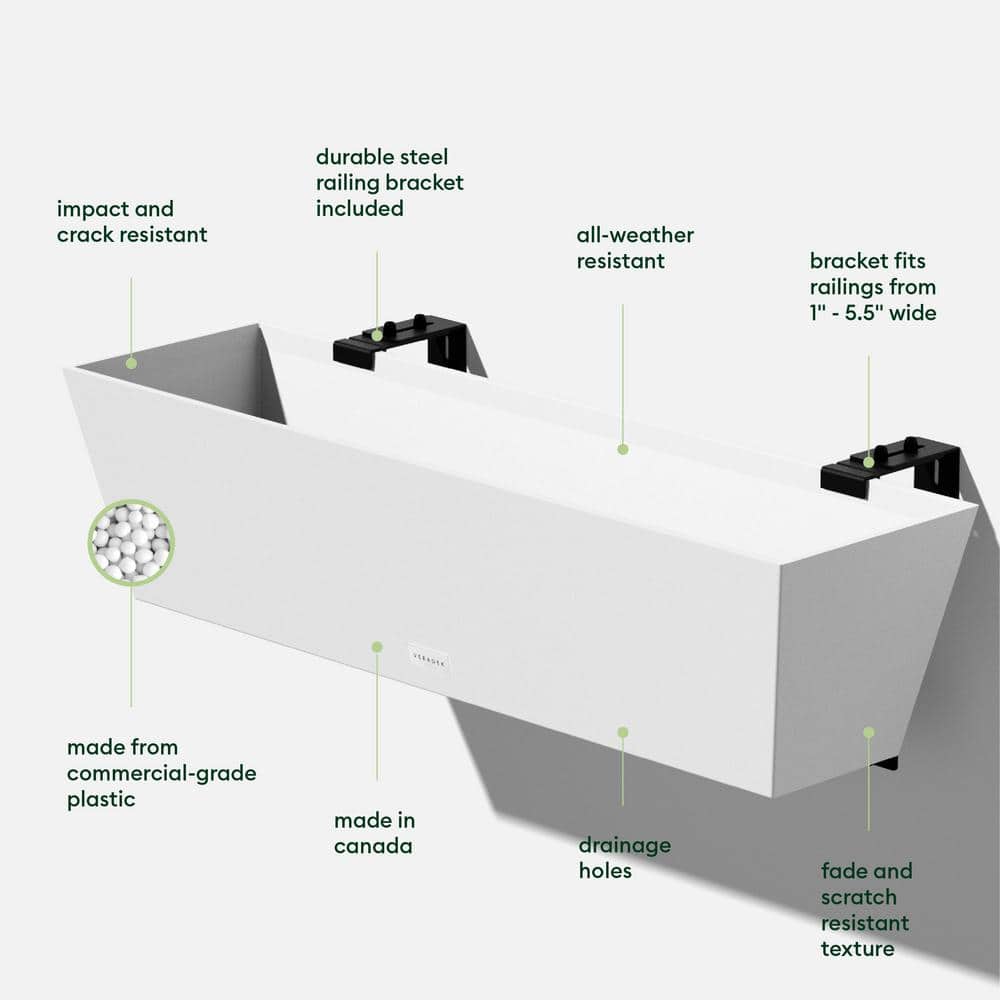 36 in. x 10 in. White Plastic Railing Window Box (2-Pack) - Hercitys