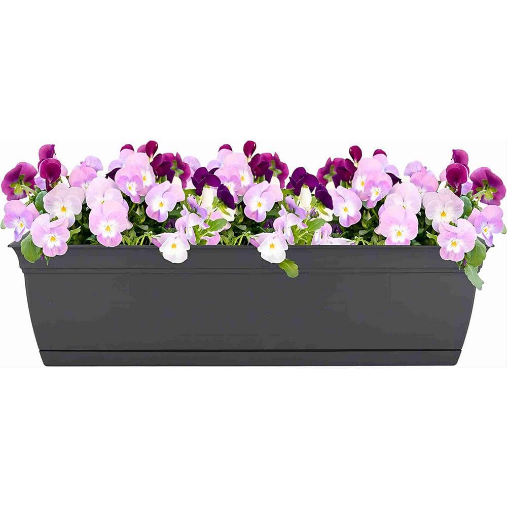 30 in. Window Planter Indoor Outdoor Rectangular Plastic Plant Pot with Removable Saucer for Flowers - Hercitys