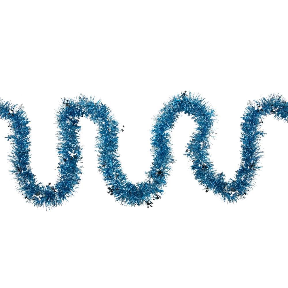 12 ft. Unlit Blue with Silver Snowflakes Christmas Tinsel Garland - Hercitys