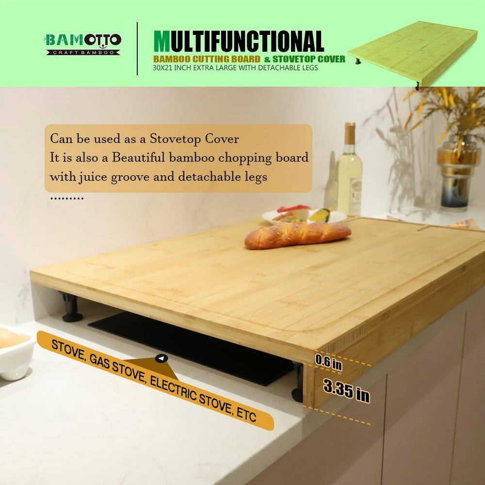30 x 21 in. Rectangular Extra Large Bamboo Cutting Board Detachable Legs, Juice Groove Kitchen Counter Sink - Hercitys