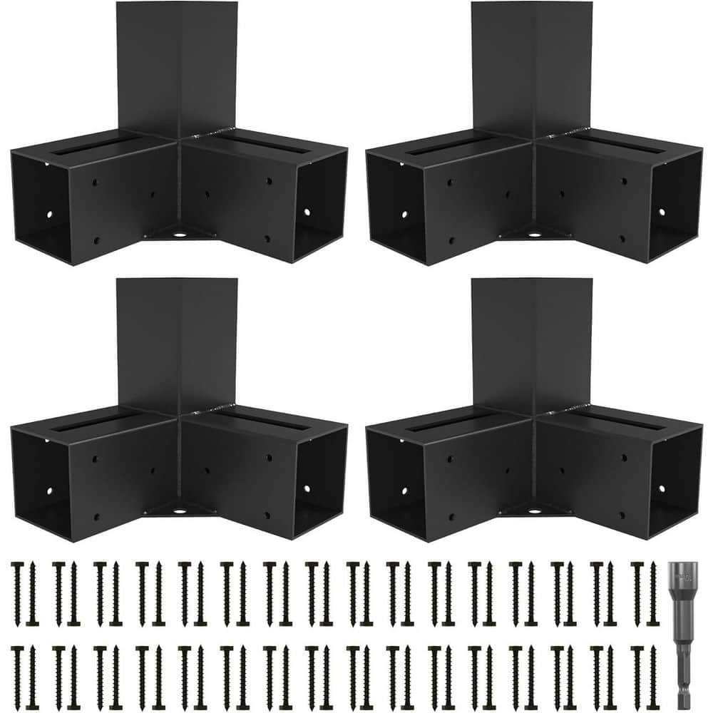 4 in. x 4 in. 3-Way Right Angle Corner Pergola Brackets for Gazebos, Patios and Gardens (4Pcs) - Hercitys