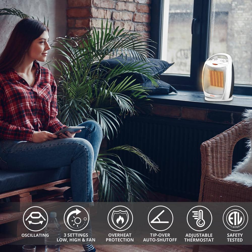 1500-Watt 10.2 in. Electric Oscillating Room Ceramic Heater with Handle, Overheat Protection, Tip Over Auto Shutoff - Hercitys