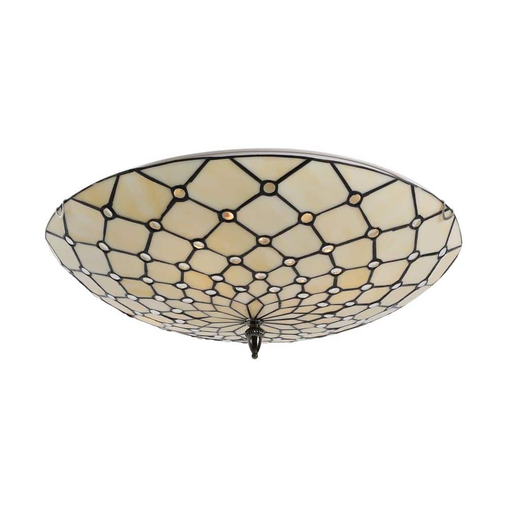 19.68 in. 4-Light Light Yellow Tiffany Flush Mount Ceiling Light with Stained Glass Shade for Bedroom, No Bulbs Included - Hercitys