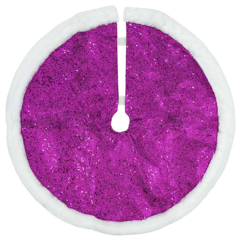 20 in. Purple Glittered Mini Christmas Tree Skirt with Faux Fur Trim - Hercitys