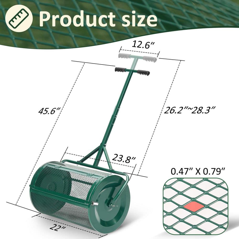 24 in. Compost Peat Moss Spreader, Heavy-Duty Metal Mesh Spreader with Adjustable Handle, Green - Hercitys