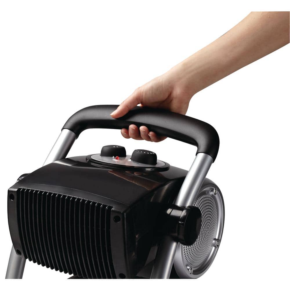 1500W 11.75 in. Black Electric Utility Ceramic Space Heater with Pivoting Head, 2 Heat Settings and Fan Only Mode - Hercitys