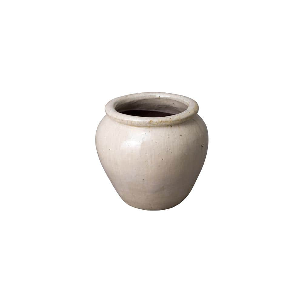 13 in. L x 12.5 in. H Distressed White Ceramic Round Planter with Drainage Hole - Hercitys