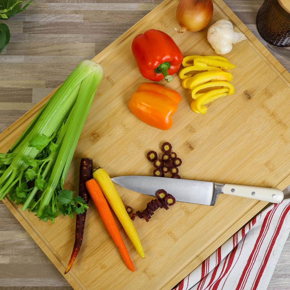 24 in. x 18 in. Light Brown Bamboo Large Cutting, Prep and Serving Board - Hercitys