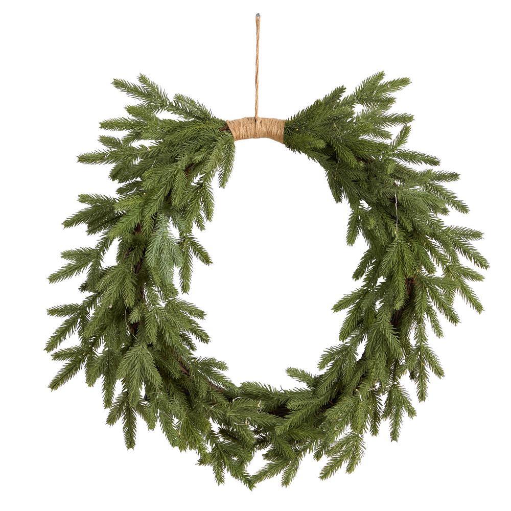 24 in. Prelit Holiday Pine Artificial Christmas Wreath Cascading - Hercitys